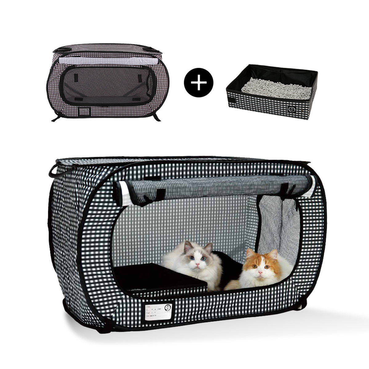 Necoichi portable cat cage, litter box, fleece mat, and storage bag set